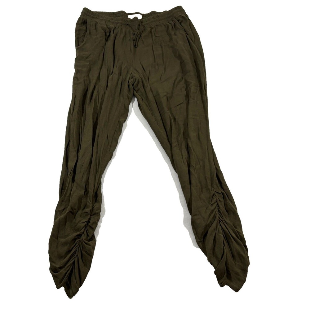 Tna Womens Olive Green Rayon Jogger Pants Lightweight Ruche Cinched Casual Sz M